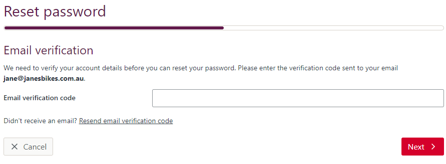 The user is asked to enter their email address to receive a verification code.